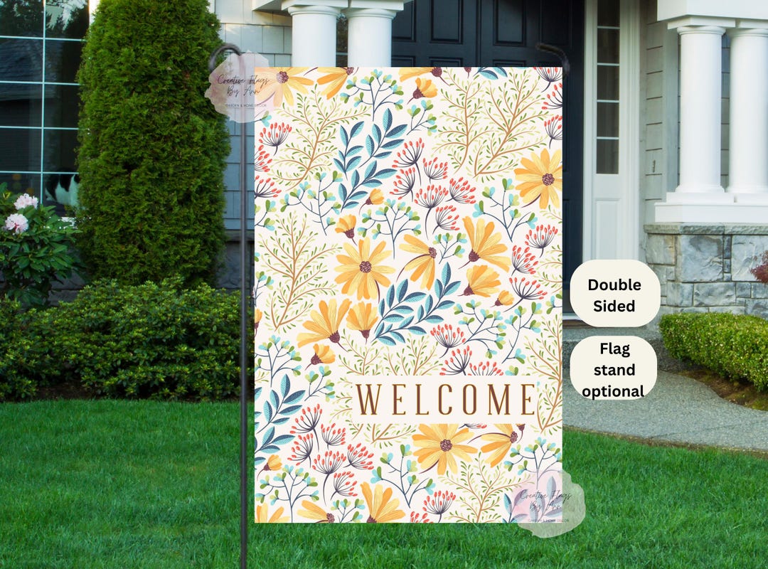 Welcome Flag, Spring Flowers Flag, Spring Yard Flag, Garden Decor, Yard ...