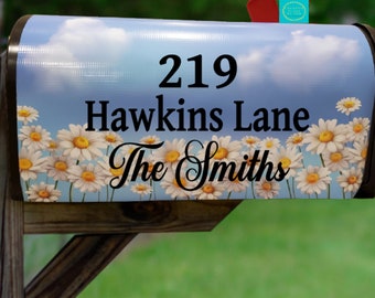 Mailbox Cover, Spring Mailbox Cover, Personalized Name & Address Numbers , Daisy Mailbox Cover ,Vinyl Mailbox Wrap, Magnetic Mailbox Cover