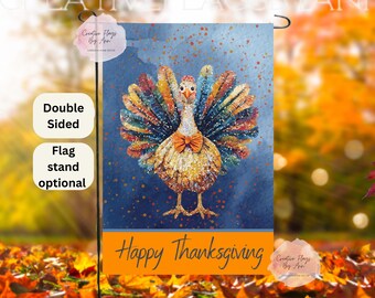 Preppy Turkey Flag, Fall Yard Flag, 12x18" Personalized Garden Flag, Happy Thanksgiving,Gobble Gobble, Turkey Decor