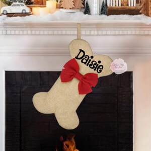 Dog Bone Stocking, Dog Christmas Stocking, Faux Burlap Stocking ,Personalized Dog Stocking ,Custom Pet Stocking, 15x8 Inch Dog Stocking image 4