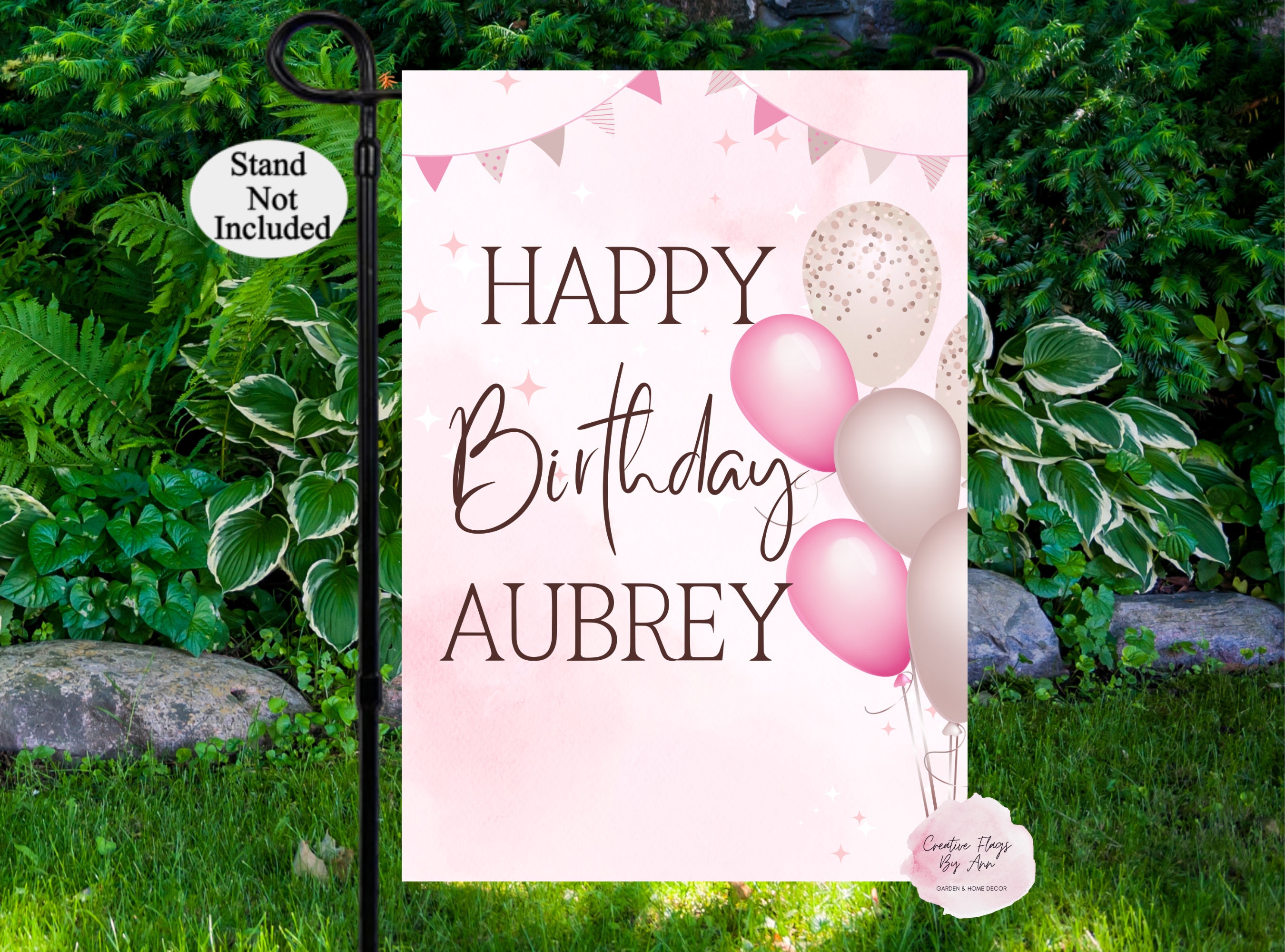 Birthday Garden Flag, Girls Birthday, Birthday Banner, Happy Birthday, Personalized Birthday, Birthday Party Decor, Birthday Balloons