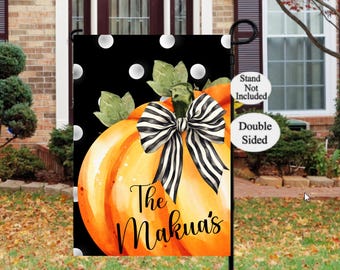 Personalized Fall Garden Flag,  Polka Dot Pumpkin Garden Flag, Autumn Flag, Double Sided Flag,  Outdoor Fall Decor, Welcome Flag, Yard Flag