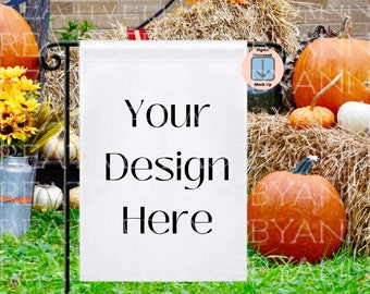 Fall Garden Flag Mock Up, Sublimation Garden Flag Mock Up, Fall White Flag Mock Up, 2 Files, Garden Flag Template , Pumpkin Background