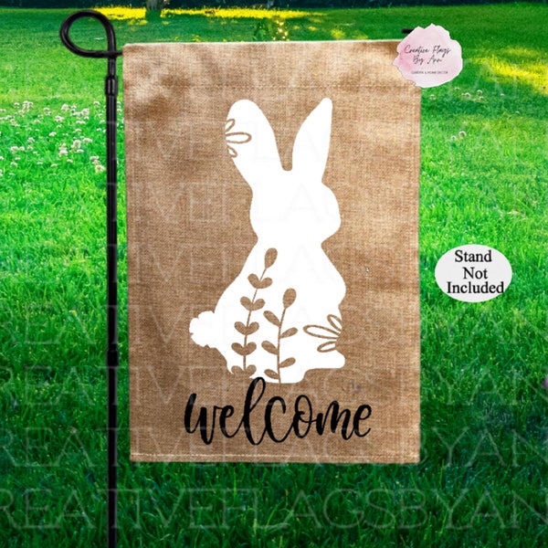 Burlap Easter Garden Flag , Bunny Garden Flag ,Spring Welcome Flag, Spring Flag , Burlap Yard Flag , Farmhouse Garden Flag , Easter Decor