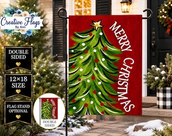 Christmas Tree Flag,  Merry Christmas Garden Flag, Christmas Yard Flag, Double Sided 12x18 Holiday Garden Flag, Festive Christmas Outdoor