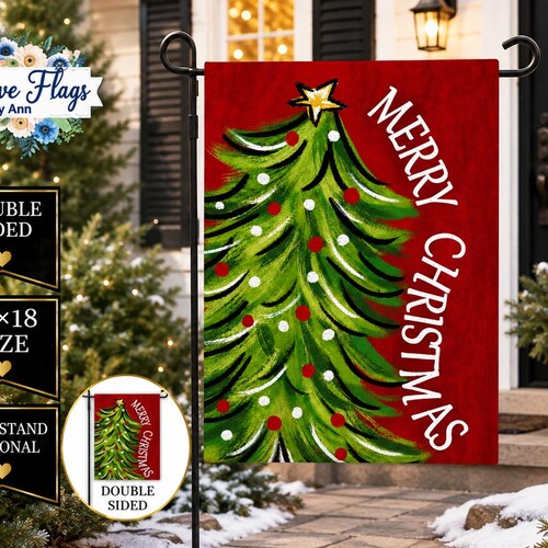 Christmas Tree Flag,  Merry Christmas Garden Flag, Christmas Yard Flag, Double Sided 12x18 Holiday Garden Flag, Festive Christmas Outdoor