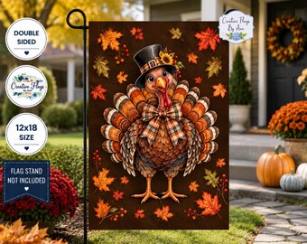 Thanksgiving Turkey Garden Flag, Whimsical Turkey, Fall Harvest Decor, Autumn Outdoor Decoration, Rustic Farmhouse Thanksgiving Flag