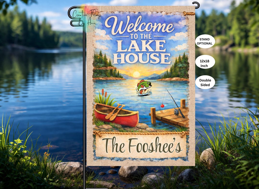 Personalized Lake Garden Flag, Fishing Lake House Flag, Custom Family ...