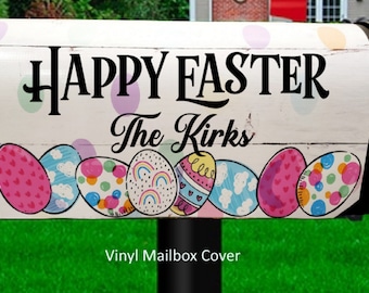 Easter Mailbox Cover, Spring Mailbox Cover, Easter Egg, Personalized Name Mailbox, Vinyl Mailbox Wrap, Magnetic Mailbox Cover