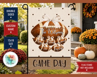Personalized Football Garden Flag, Custom Family Name & Kids Names, Game Day or Tis the Season Flag, Football Family Yard Decor
