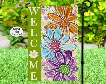 Watercolor Flowers Welcome Garden Flag: Spring Summer Decor