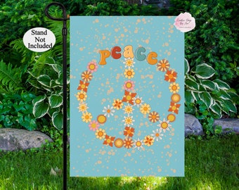 Floral Peace Sign Garden Flag: Hippie Outdoor Decor