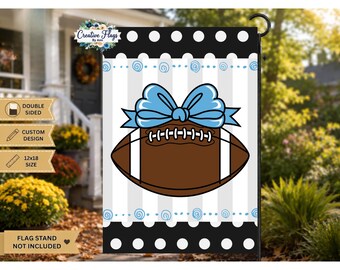 Football Yard Flag with Bow, Choose Your Color, 12x18 Football Garden Flag, Game Day Yard Decor, Football Mom Gift, Sports Flag, Blue Bow