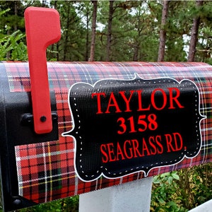 Mailbox Cover, Christmas Mailbox Cover, Plaid Mailbox Wrap, Personalized Name & Address Numbers, Vinyl Mailbox Wrap, Magnetic Mailbox Cover image 4