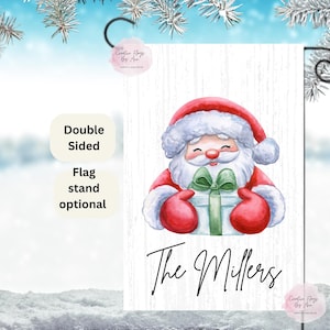 Watercolor Christmas Flag ,Personalized Garden Flag ,Santa Flag, Holiday Decor, Family Name Flag, Winter Yard, Festive Home Accent Gift