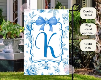 Personalized Blue Floral Garden Flag, Bow Garden Flag, Monogram Garden Flag, Monogrammed Outdoor Decor, Personalized Decor , Initial Flags