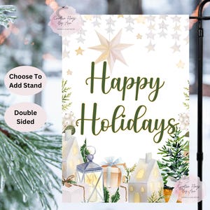 Christmas Garden Flag, Happy Holidays Flag, Personalized Gift, Preppy Christmas Flag, Modern Home Holiday Flag