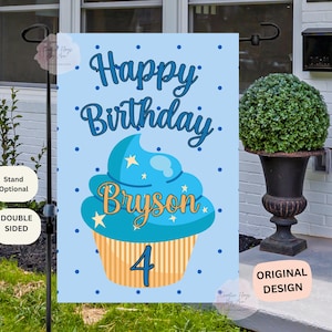 Happy Birthday Garden Flag , Cupcake Birthday Flag, Personalized Garden Flag, Birthday Garden Flag, Boy&#39;s Birthday, Birthday Banner