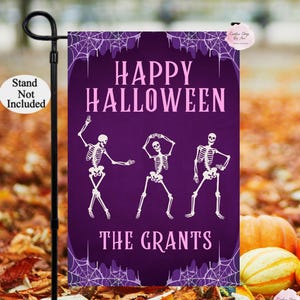 Halloween Garden Flag, Skeleton Flag, Trick Or Treat Flag, Halloween Porch, Fall Flag, Halloween Yard Flag ,Spooky Flag, Personalized