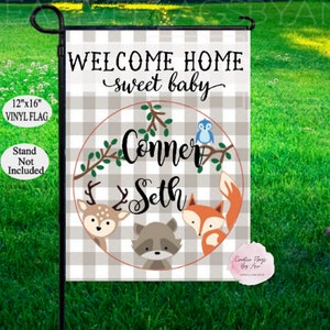 Baby Boy Garden Flag, Baby Girl Flag, Welcome Home Baby Flag, Nursery Animals Flag, VINYL Flag, Baby Shower Gift, Personalized Baby Gift