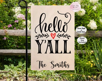 Personalized Garden Flag, Hello Yall Flag, Summer Yard Flag, Spring Flags, Welcome Flag, Entry Flag, Farmhouse Style, Wedding, Housewarming