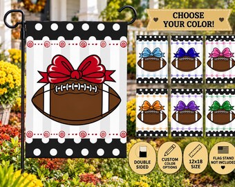 Football Garden Flag with Bow, Choose Your Color, 12x18 Football Garden Flag, Game Day Yard Decor, Football Mom Gift, Sports Flag