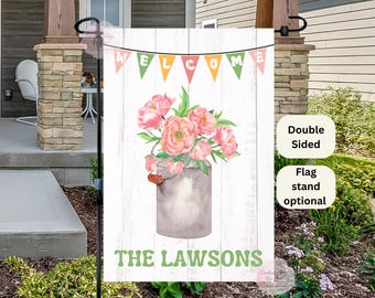 Welcome Floral Flag, Spring Garden Flag, Summer Yard Flag, Garden Decor, Spring Flowers ,Yard Decor, Personalized Welcome Flag, Porch Sign