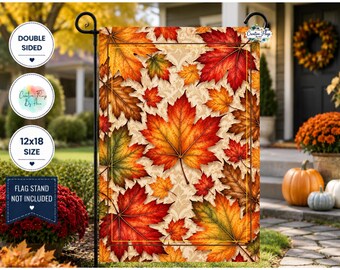 Fall Leaves Home and Garden Flag, Autumn Porch Banner, Falling Leaves, Fall Leaves Porch Flag, Harvest Season Yard Flag , 12x18 Double Sided