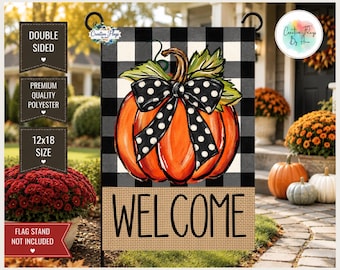 Fall Garden Flag, Pumpkin Welcome Flag, Buffalo Plaid Garden And House Flag, Autumn Porch Decor,  Thanksgiving Decor, Farmhouse Flag