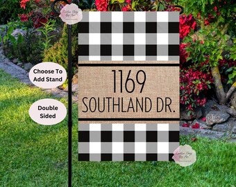 Personalized Address Garden Flag, Fall Garden Flag, Entry Flag, Housewarming Gift ,House Number Flag, Modern Home Gift Idea, Plaid Flags