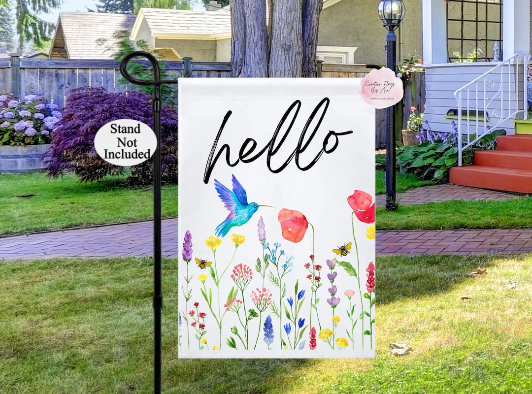 Hello Spring Hummingbird Hello Spring Garden Flag: Wildflowers, Bee, Hummingbird - Etsy