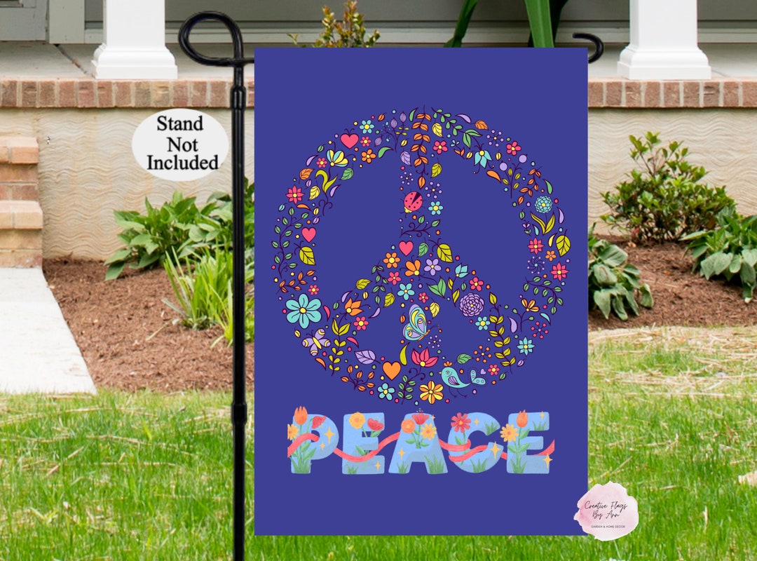 Peace Sign Garden Flag, Floral Peace Flag, Peace Garden Flag, Spring ...
