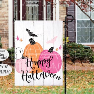 Pink Pumpkin Halloween Garden Flag, Halloween Ghost Yard Flag, Fall Garden Flag, Happy Halloween Flag, Fall Decor, Pumpkin Flag
