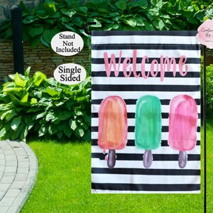 Summer Ice Cream Garden Flag, Summer Flag, Personalized Popsicle Flag, Stripe Yard Flag , Garden Decor, Ice Cream Flags, Pool Flags