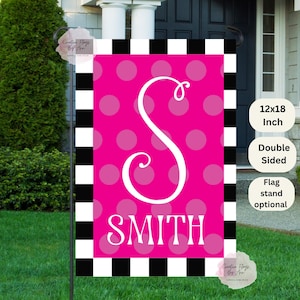 Initial Garden Flag, Personalized Flags, Family Name Flag, Southern Decor, Welcome Flags, Spring Yard Flags, Black Stripe Flag, Summer Flag