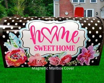 Floral Mailbox Cover, Spring Mailbox Cover, Home Sweet Home Mailbox ,Vinyl Mailbox Wrap, Magnetic Mailbox Cover