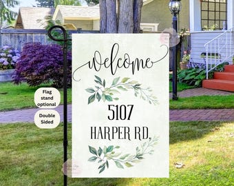 Personalized Address Garden Flag, Fall Garden Flag, Entry Flag, Housewarming Gift ,House Number Flag, Modern Home Gift Idea