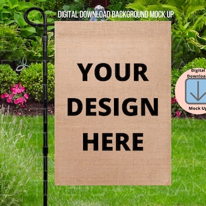 Burlap Garden Flag Fence Background, Spring/ Summer Flag Mock Up, 2 Files ,JPEG/PNG Instant Digital Download File, Blank Garden Flag Mockup
