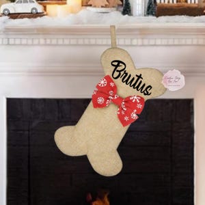 Dog Bone Stocking, Dog Christmas Stocking, Faux Burlap Stocking ,Personalized Dog Stocking ,Custom Pet Stocking, 15x8 Inch Dog Stocking image 2
