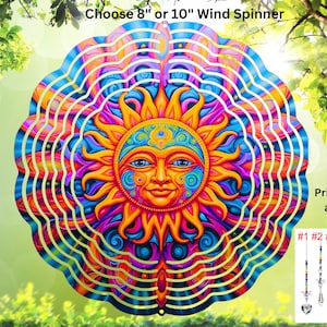 Celestial Sun Wind Spinner ,Colorful Boho Sun Windspinner ,Hanging Garden Spinner ,Aluminum Wind Spinner, Spring Wind Spinner, Summer Garden
