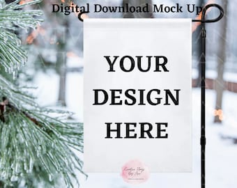 Garden Flag Mock Up, White Sublimation Flag Mock Up, Winter/Christmas Flag Mock Up, 2 Files, Garden Flag Template Flag Digital Download