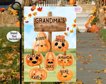 Nana's Pumpkin Patch Garden Flag, Fall Garden Flag, Grandchildren Name Flag, Garden Gifts, Mimi Flag, Grandma Flag ,Grandparent Pumpkins