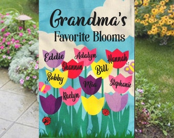 Grandma Garden Flags, Spring Tulip Flags, Grandparent Flag, Personalized Flag, Mother's Day Flags, Flower Garden Flag, Nana Flag