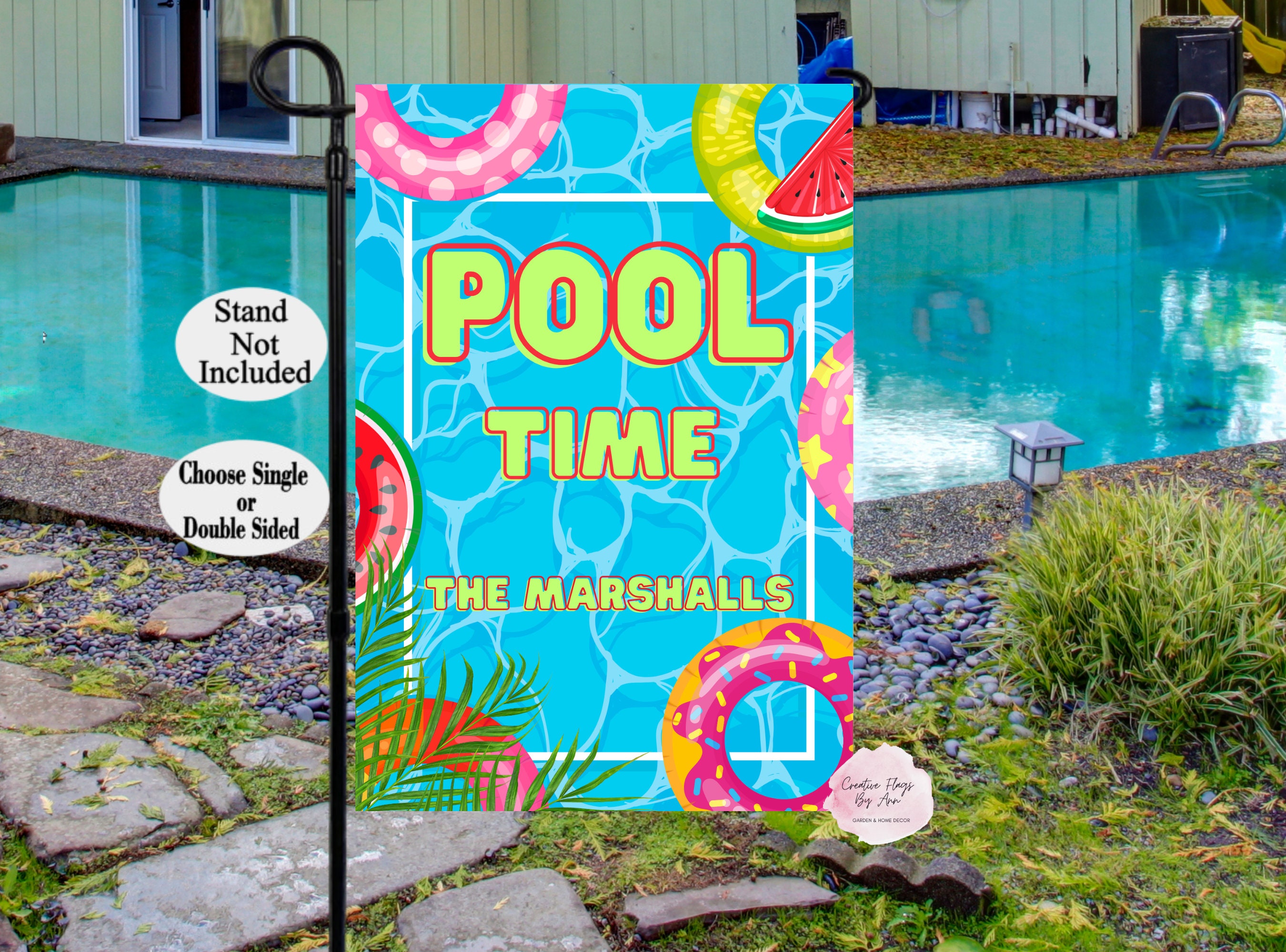 Pool Time Flag, Personalized Pool Flag, Pool Garden Flag, Entry Flag ...