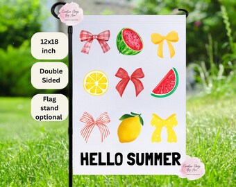 Summer Fruit & Bows Flag, Watermelon Garden Flag, Tropical Welcome Flag, Lemon Yard Flag, Hospitality Flag, Hello Summer Flag, Bows Flag