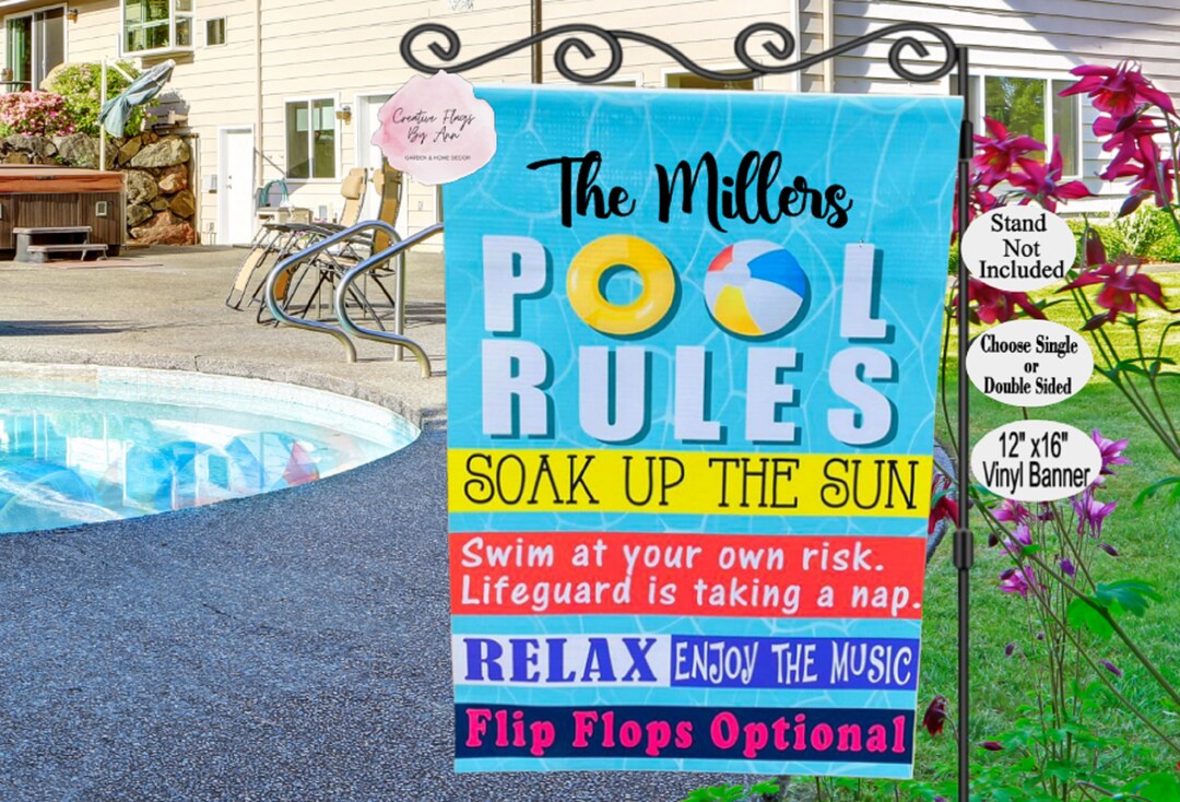 Pool Edging Flags Pool Rules Garden Flag , Summer Pool Flag, VINYL Garden Flag, Coastal ...