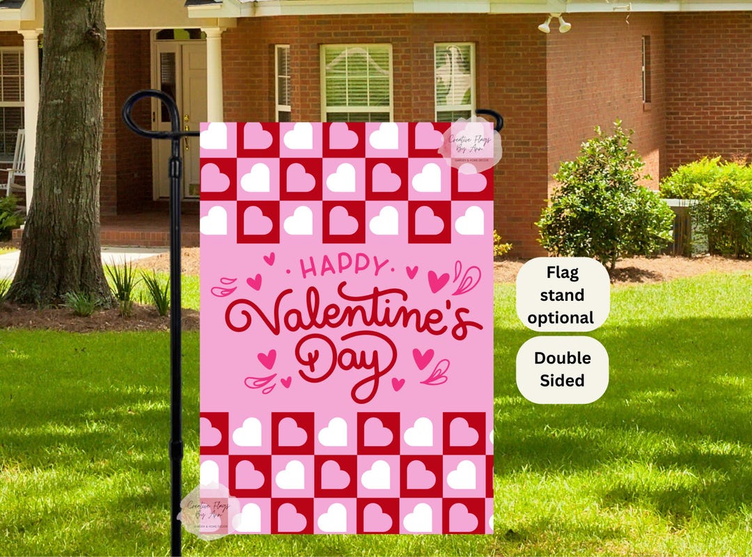 Preppy Valentine Flag, Happy Valentines Day Flag, Love Heart Flag ...
