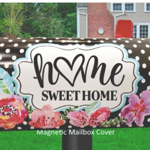 Floral Mailbox Cover, Spring Mailbox Cover, Home Sweet Home Mailbox ,Vinyl Mailbox Wrap, Magnetic Mailbox Cover