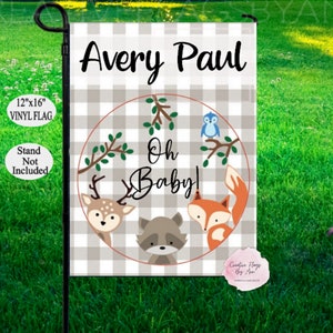 Baby Boy Garden Flag, Oh Baby Flag, Welcome Home Baby Flag, Nursery Animals Flag, VINYL Flag, Baby Shower Gift, Personalized Baby Gift