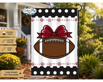 Football Garden Flag with Bow, Choose Your Color, 12x18 Football Yard Flag, Game Day Yard Decor, Football Mom Gift, Sports Flag, Maroon Bow